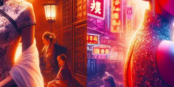 A cinematic poster depicting actress Chen Yalan's evolution from vintage elegance to modern intensity in Hong Kong cinema.