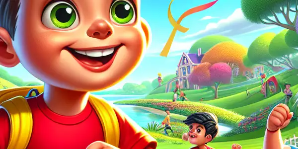 Shin-chan and friends playfully interacting in a colorful park, filled with humor and vibrant scenery.