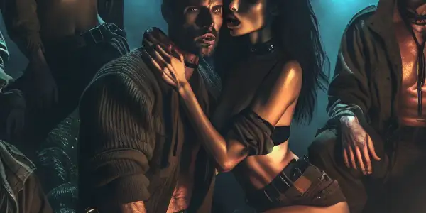 A tense survival challenge in a dark forest, featuring diverse characters around a flickering campfire, filled with suspense and intrigue.